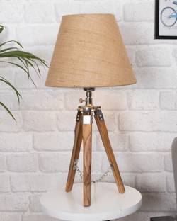 Homesake Modern Tripod Table Lamp, Wooden Base Modern Fabric Lampshade Table Lamp