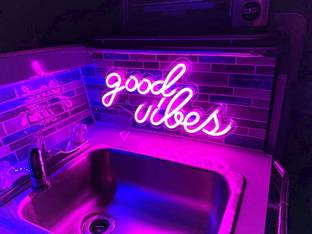 VNDRA Good Vibes Neon Sign for Bedroom Wall Decor Powered by Adapter, (B-18 xL-30)CM. Night Lamp