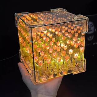 XERGY 3D Tulip Square Mirror Lamp,Tulip 21 Flower Night Lamp/Bedside Lamp,Desk Lamp Table Lamp