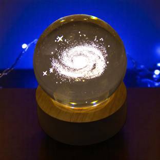 Uphaar by OMG Galaxy Crystal Ball Table Lamp with Wooden Base – LED Night Light Night Lamp