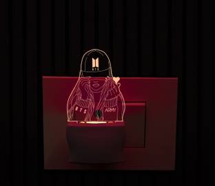 Giftkidukan 3D Illusion BTS Army Girl Plug Night Lamp Automatic Color Changing Light Night Lamp