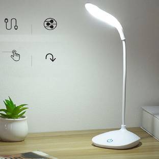 AKR Rechargeable & Flexible with touch dimmer power options Table Lamp (White) Study Lamp