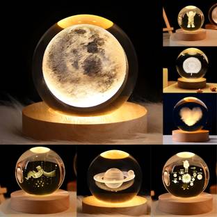 BITSY BLOOM 3D Crystal Ball Lamp | Night Light with Wooden Base | Any 1 Random Style Table Lamp