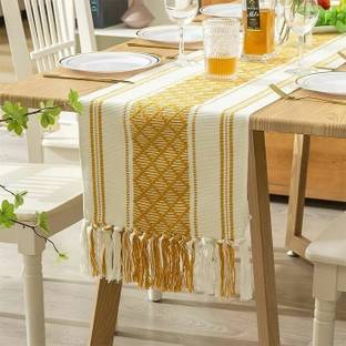POSHREYA White, Yellow 182.88 cm Table Runner