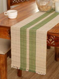 Peepul Tree Green, White 182 cm Reversible Table Runner