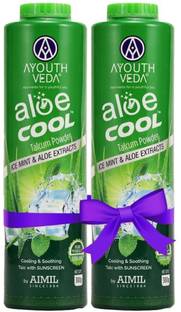 Ayouthveda Cool Talcum Powder 300gm + 300gm - Ice Mint & Aloe Extracts & Soothing