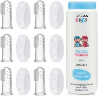 Geggsa Baby Talcum Powder with Soft Silicone Finger Toothbrush for Baby