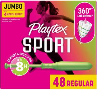 Playtex Sport Tampons Regular Absorbency, White, Unscented, 48 Count Tampons