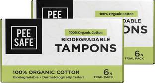 Pee Safe Pack of 2 Trial Pack, 12 Tampons - 4 Regular, 4 Super, 4 Super Plus 100% organic Tampons