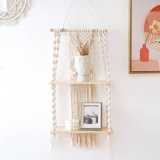 the macrame shop tms Tranquil Nest Macramé Shelf Wall Hanging with Dual Shelves LOVE Tapestry