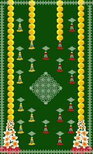 Epoojacart (Model - 15) Green Backdrop with Muggu and Yellow Flower Hangings Muggu Tapestry