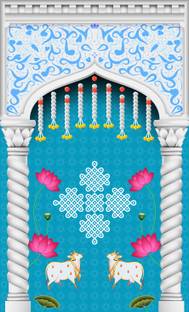 HRK CREATION Blue gate Cow Dhenu Backdrop, Festival Pooja Curtain Backdrop Decoration Blue gate Cow Dhenu Backdrop, Festival Pooja Curtain Backdrop Decoration Tapestry