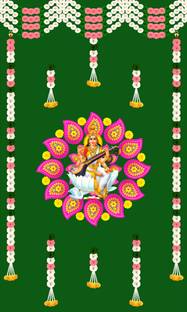 Epoojacart (Model - 22) Green Saraswathi Backdrop - Backdrop for festival decoration God Backdrops Tapestry