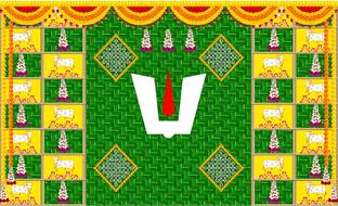 Epoojacart (Model - 39) Namam with Side Gomatha and Flower Design Backdrop (5x8 Ft) Festival Decoration Tapestry