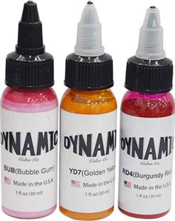 DYNAMIC 3 Tattoo Color Set (Burgundy Red,Bubblegum Pink,Golden Yellow) Tattoo Ink