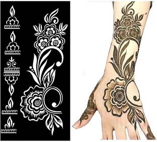 Make Unique Mehndi Sticker Set of 2 Pes|Henna Stencil for Women, Girls model no 228 Temporary Tattoo Kit