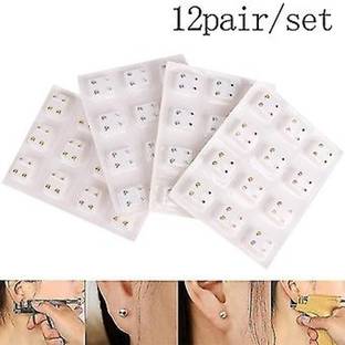 Forver tattoo 12 Pairs SILVER Anti-Allergy Medical Grade Steel Zirconia Gem Piercing Stud Permanent Tattoo Kit