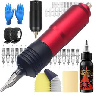 Tattoo gizmo Tattoo Red Pen Kit with Wireless Power Supply Battery 10pcs Needles Cartridge Permanent Tattoo Kit