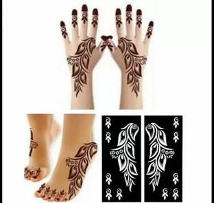 Make Unique Set of 4 Pes Mehndi Sticker |Henna Stencil for Women, Girls model no 80 Temporary Tattoo Kit