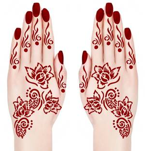 TATMODS 2Pcs Rose Mehndi Design with Flower Henna Temporary Tattoo For Women Girl