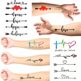 voorkoms Arrow Heart Beat Love Words body tattoo Combo 2 pcs