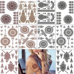 HapsHenna 10 Sheet Floral Tattoo Sticker Large Temporary Tattoo for Women