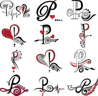 Temporary Tattoowala P Name Latter Tattoo Multi Heart Wings For Boys and Girls Temporary Body Tattoo