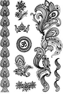 surmul Om With Multi Feather Design Mehndi Sticker Tattoos,
