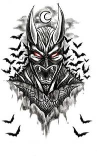 S.A.V.I 3D Temporary Tattoo Devil Batman Monster Flying Bats Design, Black, 10