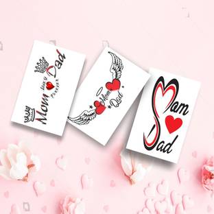 voorkoms Mom, Dad, Wings & Heart Art Temporary Tattoo For Male & Female Waterproof