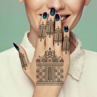 TATMODS Black Moroccan Mehendi Henna Temporary Waterproof Body Tattoo For Women Girls