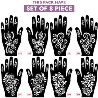 KICKWIX Set of 8 Henna Tattoo Stencil | Mehandi Stencils For Women, Girls & Kids