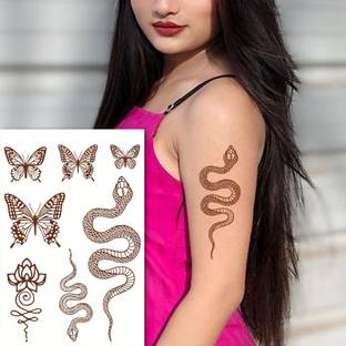TATMODS Snake Butterfly Lotus Henna Temporary Waterproof Body Tattoo For Women Girls