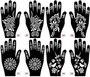 IVANA'S Pack of 8 Mehandi Tatto Stencils Set for Women, Girls & Kids