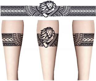 surmul Lion With Strip Design Hand Band Temporary Tattoo on Hand For Men Woman Tattoo