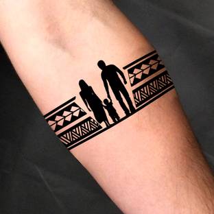 fashionoid Mom Dad With Baby Greek Black Art Ancient Hand Band Waterproof Temporary Tattoo