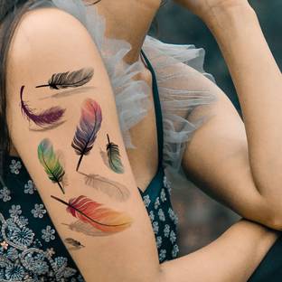 voorkoms Colourful Bird Feather Tattoo Waterproof For Boys Girls Temporary Body Tattoo