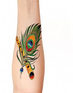 stylizeink Peacock Feather With Flute Temporary Tattoo For Waterproof For Men Woman