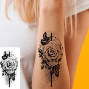 TATMODS 3D Real Rose With Leaf Black Temporary Body Tattoo Boys Girls