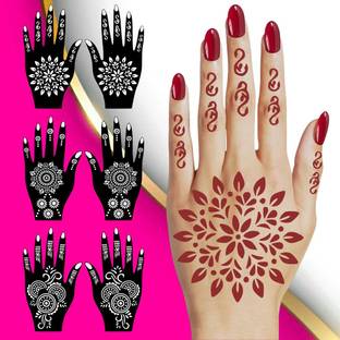 voorkoms Quick Apply Combo Mehndi Stencil Sticker Petal Artwork For Festival Time
