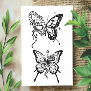 surmul Black And White Butterfly With Snake Temporary Sticker Tattoos,