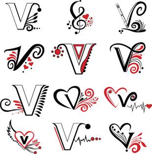 Temporary Tattoowala V Name Latter Tattoo Multi Heart Wings For Boys and Girls Temporary Body Tattoo
