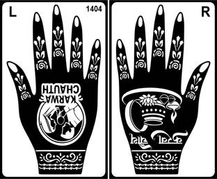 Vanvati Karwa Chauth Pooja Full Hand Mehndi Stencil Sticker For Women, Girls & Bride