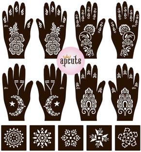 APCUTE mehendi stencils 13pc set | Mehandi Stencil Stickers for Full Hand