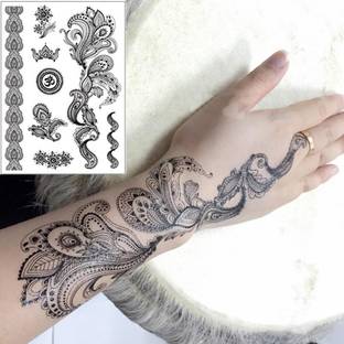 voorkoms Black and White henna Mehndi Design Fake Lace tattoo stickers