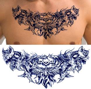 TATMODS Skull Eye Ghost Trible Blue ink Design Temporary Tattoo For Men and Woman