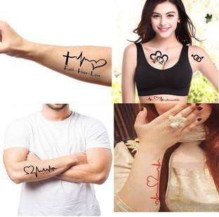 voorkoms Heart Beat Hope Faith Love Tattoo, Heart Beat Possible, Red& Black Heart Beat tattoo men&women Waterproof body temporary tattoo for all boys and girls pack of 4