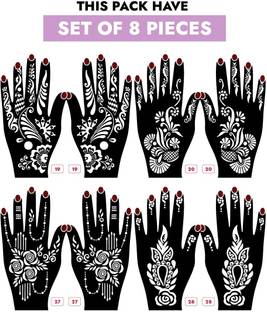 IVANA'S Pack of 8 Mehandi Tatto Stencils Set for Women, Girls & Kids