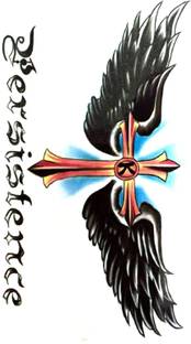 S.A.V.I Temporary Tattoo Cross With Wings Persistence Text Design Size 10.5x6c