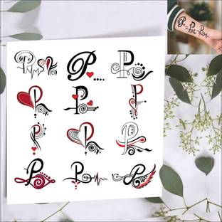 Vanvati P Letter With Wings And Heart Temporary Tattoo
